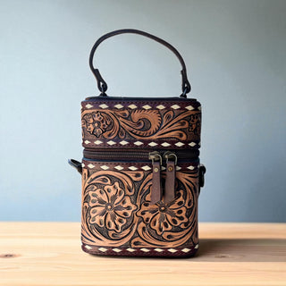 Aysel all brown tooled leather crossbody bag
