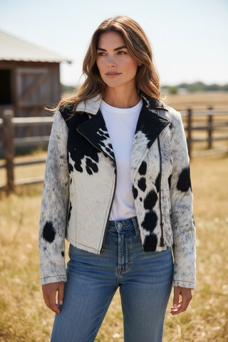 Black/white cowhide jacket (s)