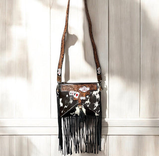 Cards cowhide fringe crossbody bag
