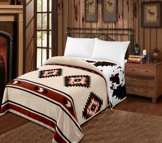 Maroon Aztec/ cowprint reversible -Mia blanket