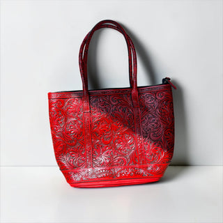 Red tooled leather jumbo shoulder bag