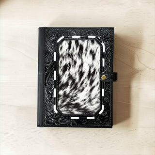 Black tooled leather & cowhide book cover