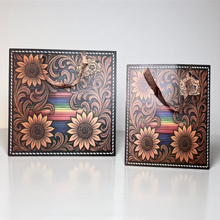Tooled leather sunflowers gift bag
