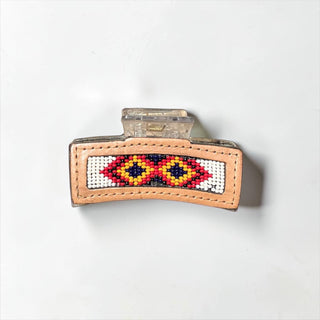Aztec tooled leather hair claw clip