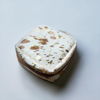Gold acid wash cowhide makeup bag