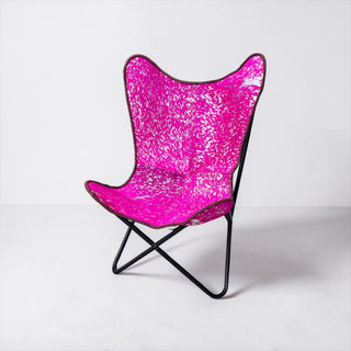 Silver acid wash pink cowhide butterfly chair