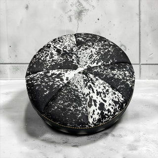 Black leather & cowhide ottoman