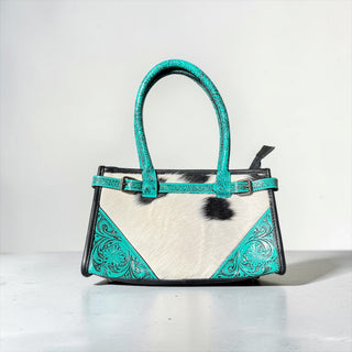 Turquoise cowhide & tooled leather shoulder bag
