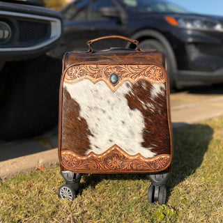 Mini Rolling Carry Luggage Cowhide & Tooled