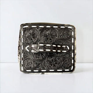Black tooled leather & cowhide makeup box