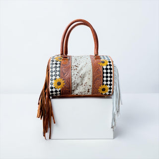 Tan/white checker speedy bag