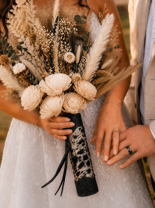 Black cowhide bouquet wrap