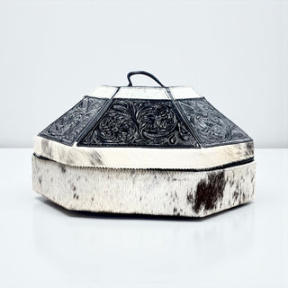 Black tooled leather & cowhide hat case