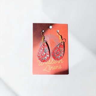 Red tooled leather earrings