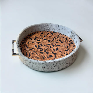 Black/tan tooled leather & cowhide tray