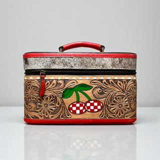 Checker cherry tooled leather jewelry box