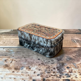 Black/tan blossom cowhide jewelry box