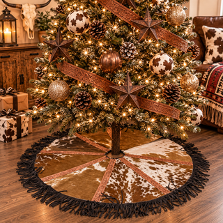 Fringe tooled leather & cowhide treeskirt