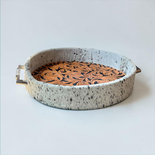 Black/tan tooled leather & cowhide tray