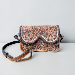 Brown all tooled leather crossbody bag