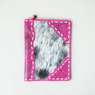 Pink tooled leather & cowhide planner