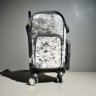 Red checkered rolling backpack