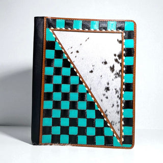 Turquoise checker tooled & cowhide folder