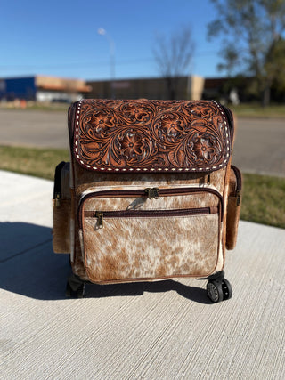 Rolling Backpack Luggage Cowhide & Tooled