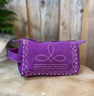 Lavender BootStitch Suede Leather Toiletry Bag