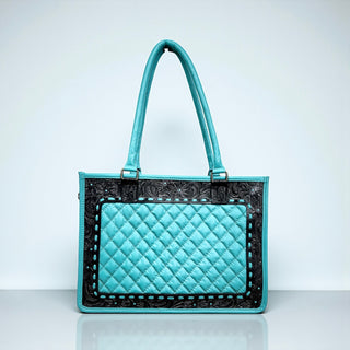 Turquoise leather tote bag