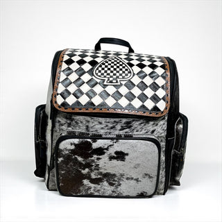 Aces checker tooled & cowhide backpack