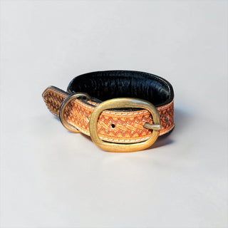 Basketweave tooled leather dog collar