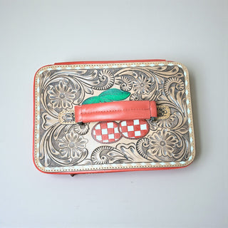 Checker cherry tooled leather jewelry box