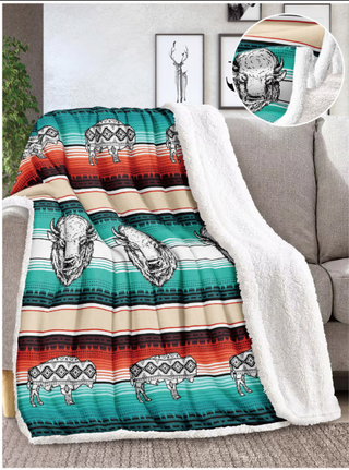 Buffalo Inspired Sherpa Throw Blanket - Queen Size