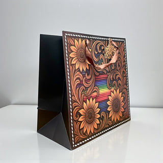 Tooled leather sunflowers gift bag