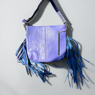 Purple bronco cowhide fringe crossbody bag
