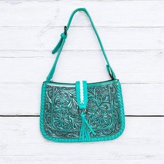 Turquoise tooled leather shoulder bag
