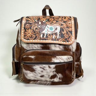 Lola tooled leather & cowhide backpack