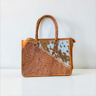 Tan floral tote bag