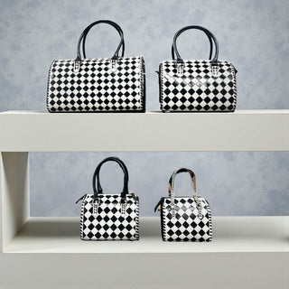 Checkered tooled leather speedy bags