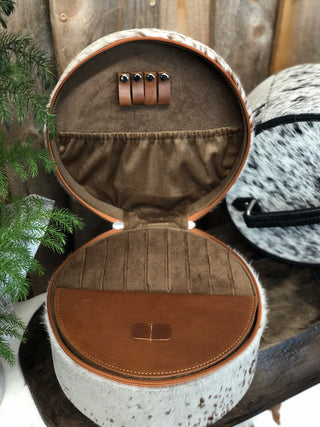 Tan Round Cowhide Jewelry Box