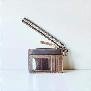 Black tooled leather & cowhide coin pouch