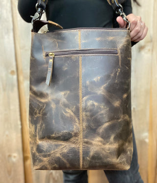 Wine Rustic Leather & Tooled Floral Crossbody