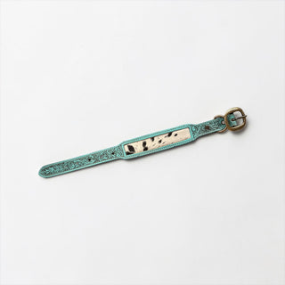 Turquoise cowhide dog collar