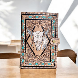 Bull tooled leather bible cover