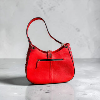 Red tooled leather & cowhide shoulder bag