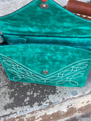 Turquoise BootStitch Leather Tooled Floral Crossbody