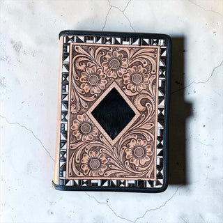 Black tooled leather & cowhide zipper Bible cover