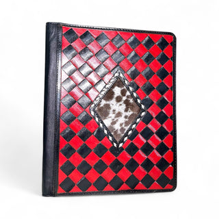 Red checkered tooled & cowhide folder