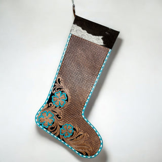 Large Tooled leather & cowhide Christmas stockings